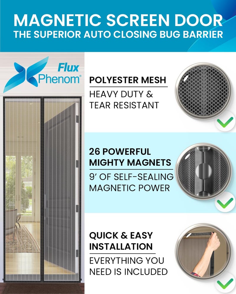 Flux Phenom The Original Magnetic Screen Door 38x82 Inch - Easy Install  Strong Magnet Strength  Self-Sealing Mesh  Pet Tested  Hands-Free Entry  Door Screen Magnetic Closure  Keeps Bugs Out - Gray - Image 2